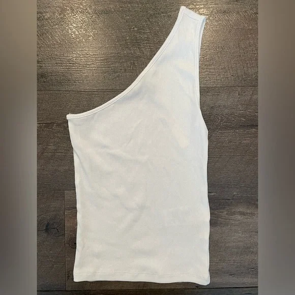 Madewell Brightside Rib One-Shoulder Tank Women’s Size XXS Eyelet White … - Picture 3 of 6